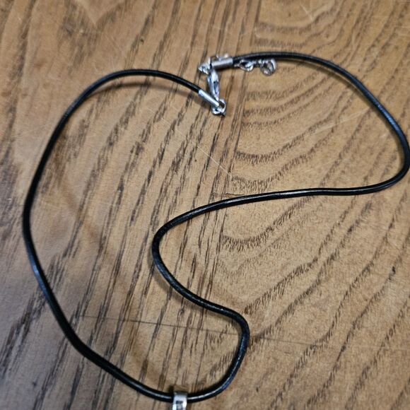 Women's Art Fused Black Glass Necklace With Gold Black String Silver Clasp Boho - Picture 10 of 10